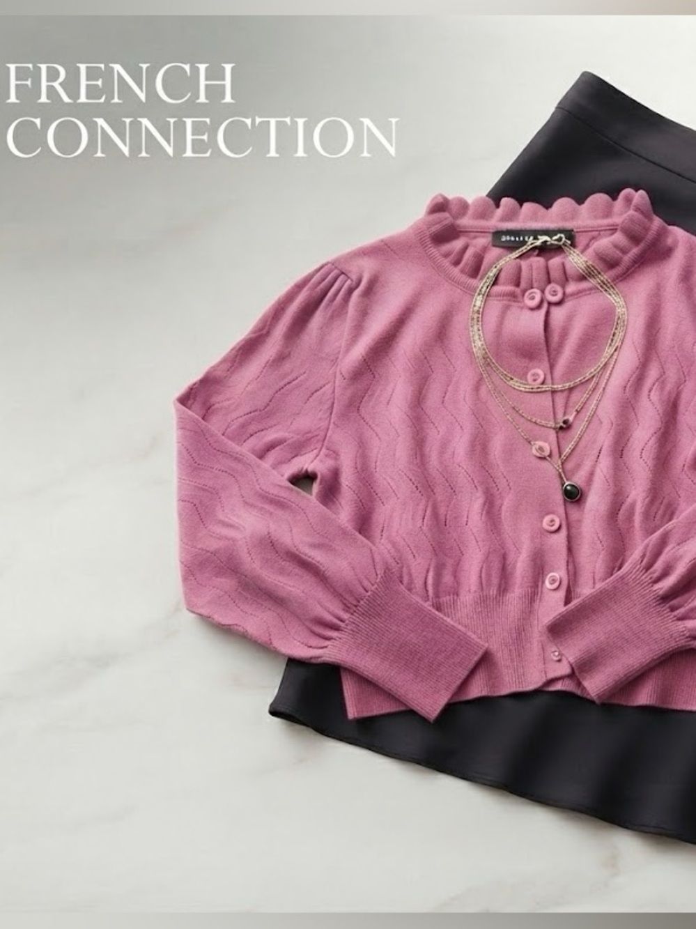 French Connection Raspberry Pink Textured Knit Button Up Cardigan Pullover - Picture 2 of 12